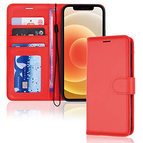 TECHGEAR Schutzhülle für iPhone 12 Mini, PU-Leder, mit Kartenfächern, Ständer und Handschlaufe, Rot TECHGEAR Schutzhülle für iPhone 12 Mini, PU-Leder, mit Kartenfächern, Ständer und Handschlaufe, Rot von TECHGEAR