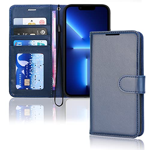TECHGEAR hülle iPhone 13 Pro Leder - PU Leder Flip hülle Schutzhülle Ledertasche [Brieftasche] Handyhülle mit Ständer und Handschlaufe - Blau hülle Kompatible mit iPhone 13 Pro von TECHGEAR