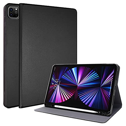 TECHGEAR iPad Pro 12,9 Zoll 2022/2021 Smart Case [Stifthalter] Slim Smart Case Stand Cover mit Eckenschutz [Sleep/Wake] für iPad Pro 12,9 Zoll 6. & 5. Generation - Schwarz von TECHGEAR