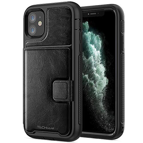 TECHGEAR iPhone 11 Hülle - Robust Kartenmappe Hülle [360 Schutz] Schutzhülle Karten Steckplätzen & Ständer Kompatibel mit iPhone 11 - Schwarz von TECHGEAR