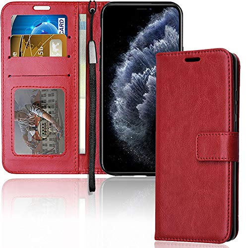 TECHGEAR iPhone 11 Pro Leder hülle - PU Leder Flip hülle Schutzhülle Ledertasche [Brieftasche] Handyhülle mit Ständer und Handschlaufe - Rot hülle Kompatible mit iPhone 11 Pro 5,8 von TECHGEAR