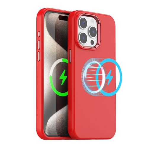 TECHGEAR iPhone 15 Pro Magnetische Silikon Hülle, Premium Flüssigsilikon Anti-Kratzen kompatibel mit MagSafe Soft Gel Gummi, Mikrofaserfutter Stoßfest Handyhülle für iPhone 15 Pro 6,1 ", Rot von TECHGEAR