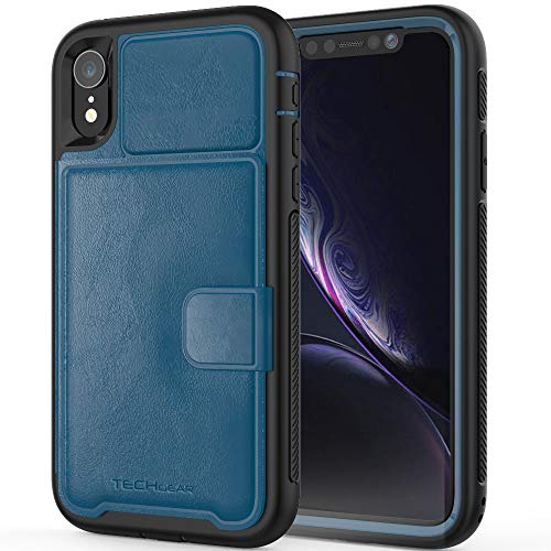 TECHGEAR iPhone XR Hülle, Hart Gepanzert Kartenmappe 360 Stoßfest Schutzhülle mit Kartensteckplätzen Brieftasche & Stand kompatibel mit Apple iPhone XR 6.1 Zoll - Blau von TECHGEAR