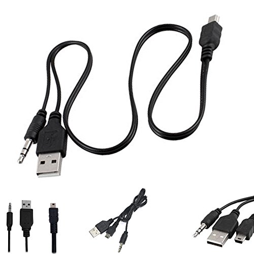 Techgear 2-in-1-Kabel, Mini-USB zu USB/3,5 mm Aux, Standard-Audio-Klinke, kompatibel mit vielen Lautsprechern/MP3-Playern/MP4-Playern etc. von TECHGEAR