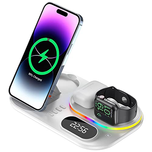 Techgear 4-in-1 kabellose Ladestation mit Uhr und Licht, 30 W schnelle kabellose Ladestation für iPhone 14/13/12/11/XR/XS/Max, Air Pods 3/2/1/Pro, Apple Watch Serie 8–2, Samsung S23/22 U. ltra etc von TECHGEAR