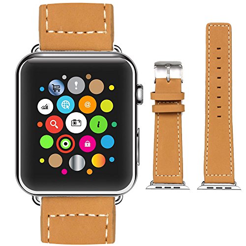 Techgear Armband für Apple Watch, Armband aus echtem Leder mit Adapter – gegerbtes Leder mit Kontrastnaht für alle Modelle der Apple iWatch 38 mm von TECHGEAR