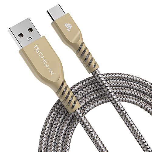 TECHGEAR 2M USB C Kabel USB Typ C Nylon Geflochtene Ladekabel und Synchronisation Kabel für iPad Air 4. 5. Generation, iPad Pro 12,9 2018-2024 iPad Pro 11, iPad 10, Mini 6, und mehr - 2 Meter Gold von TECHGEAR