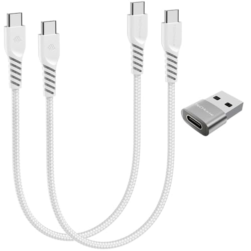 USB-C-auf-USB-C-Ladekabel, 60 W (30 cm + 30 cm + Adapter), stark geflochtenes Typ-C-auf-C-Kabel, schnelles Laden, Datenkabel, kompatibel mit iPhone 15, iPad Pro 2022, MacBook Pro, Samsung von TECHGEAR