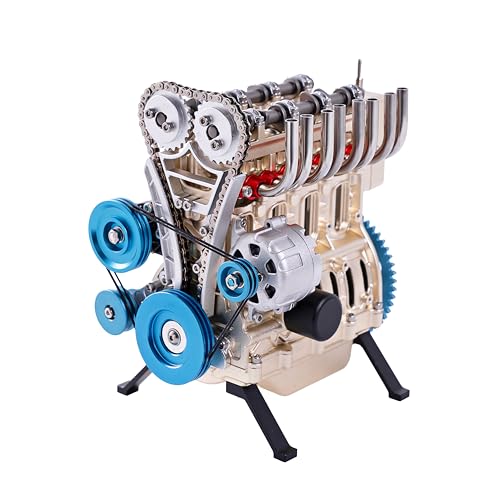 TECHING 4-Zylinder Vollmetall-Modellmotor-Bausatz Kinder Laufen Erwachsene 350+ Teile Montagezeit 4 Stunden DIY Geschenk (4-Zylinder-Motor) von TECHING