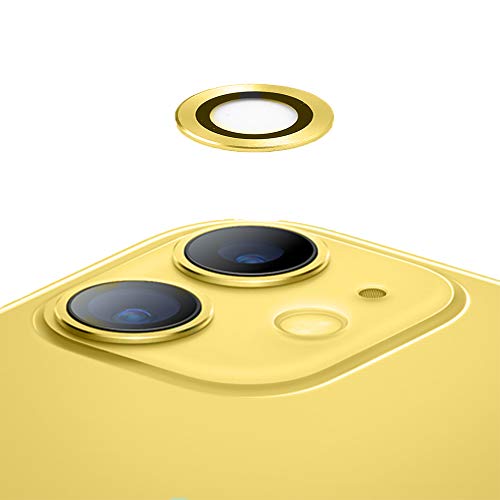 TECHKUN [2stück] Schutz für iPhone 11 kamera, Kratzresistentes Schutzglas mit Aluminium Ring für hohe optische Klarheit - Gelb von TECHKUN