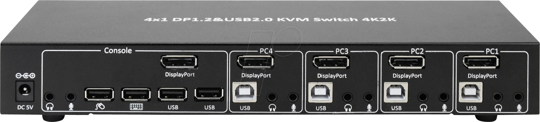 IDA-DP-KVM4 - KVM-Switch, DisplayPort, 4-Port, von TECHLY