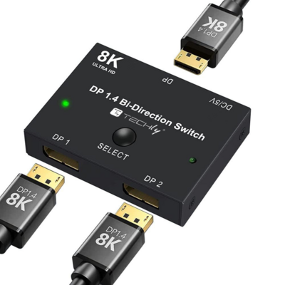 Techly Bidirektionaler Switch 8K DP1.4 -- Displayport Splitter von TECHLY