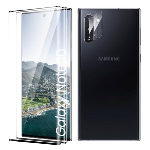 [2+2 Stück] Schutzfolie für Samsung Galaxy Note 10, Panzerfolie HD Clear Displayschutz, Anti-Kratzen Schutzfolie Panzerfolie, HD Fingerabdruck Kostenlos, Berührungsempfindlich von TECHO
