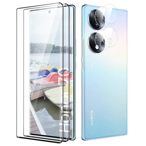 TECHO Displayschutzfolie für Honor 70, [2+2er-Pack] Displayschutzfolie aus gehärtetem Glas, [hüllenfreundlich] [kratzfest] [Splitterschutz] [HD klar] [blasenfrei] [9H Härte] von TECHO