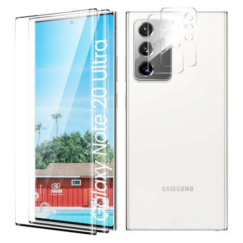 TECHO Displayschutzfolie für Samsung Galaxy Note 20 Ultra, Panzerglasfolie, [9H Härte][HD klar][Anti-Kratzen] 2 Pack Displayschutzfolie + 2 Pack Kameraobjektivschutz von TECHO