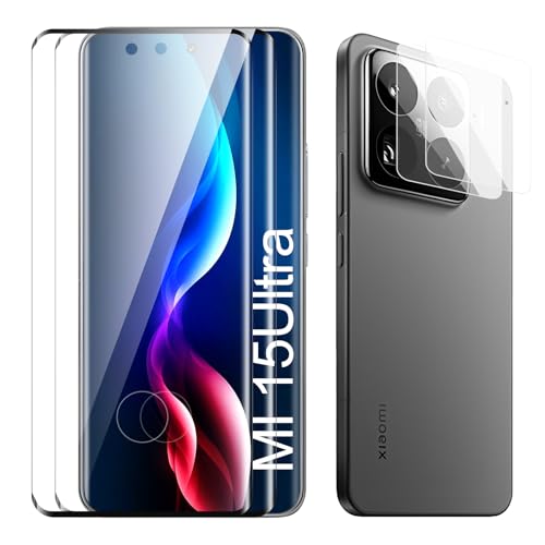 TECHO Displayschutzfolie für Xiaomi 15 Pro, Fall Freundlich, Kante an Kante, Blasenfrei, Ultra-HD Schutzfolie Displayschutzfolie, 2 Stück Schutzfolie und 2 Stück Kameraschutz von TECHO