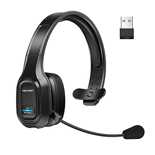 TECKNET Bluetooth Headset mit Mikrofon, PC Headset mit Rauschunterdrückung, Headset Home Office Kabellos, Bluetooth Chat Headset für Call-Center, Handy, Büro, Zoom, Microsoft Team, Skype von TECKNET