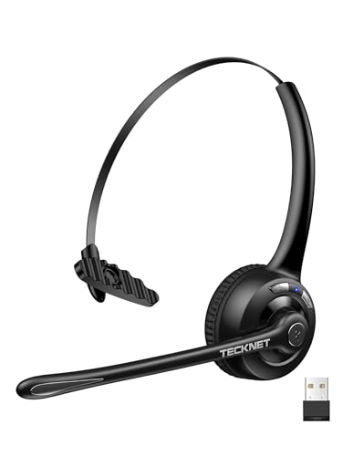 TECKNET Bluetooth Headset mit Mikrofon & USB Dongle, kabelloses PC Headset, Rauschunterdrückung und Freisprechen Chat Headset für Computer, Callcenter, Telefonkonferenzen, Super Leicht, Ultra Komfort von TECKNET