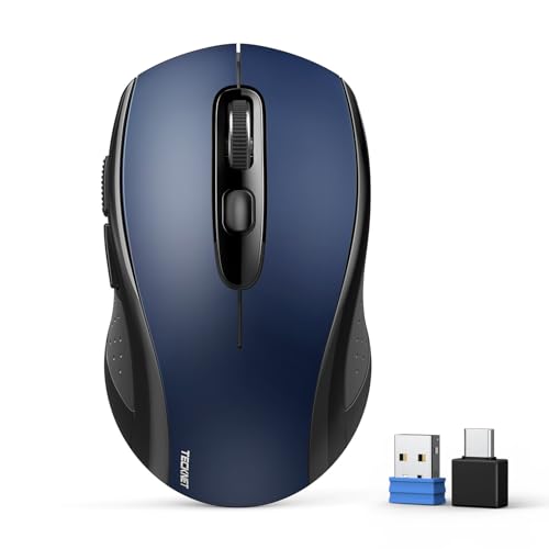 TECKNET Bluetooth Maus, 4000 DPI Maus Kabellos (Tri-Mode: BT 5.0/3.0+2.4GHz) Funkmaus mit USB-Empfänger, für Laptop PC Computer, Mac OS, Android, Windows, Blau von TECKNET