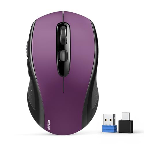 TECKNET Bluetooth Maus, 4000 DPI Maus Kabellos (Tri-Mode: BT 5.0/3.0+2.4GHz) Funkmaus mit USB-Empfänger, für Laptop PC Computer, Mac OS, Android, Windows, Lila von TECKNET