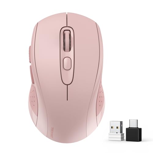 TECKNET Bluetooth Maus, 4000 DPI Maus Kabellos (Tri-Mode: BT 5.0/3.0+2.4GHz) Funkmaus mit USB-Empfänger, für Laptop PC Computer, Mac OS, Android, Windows, Rosa von TECKNET