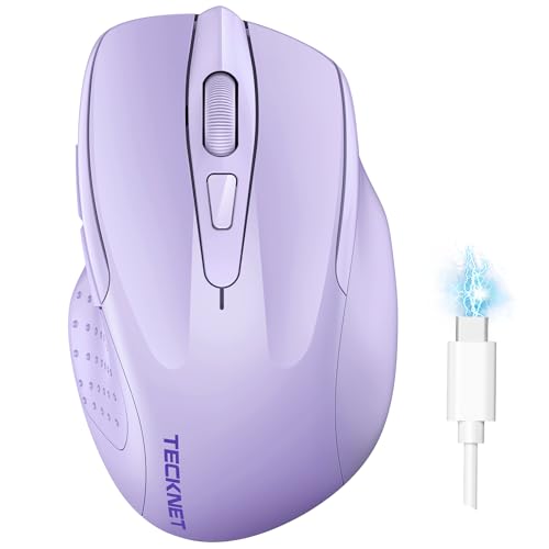 TECKNET Bluetooth Maus, Wiederaufladbare Maus Kabellos(DREI Modi: BT 5.0/3.0 + 2.4G), 4800 DPI, Ergonomische Leise Funkmaus für Laptops, Mac OS, Android, Windows, Helles Lila von TECKNET