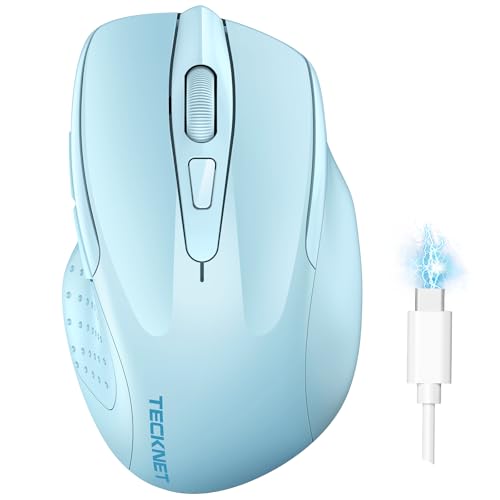 TECKNET Bluetooth Maus, Wiederaufladbare Maus Kabellos(DREI Modi: BT 5.0/3.0 + 2.4G), 4800 DPI, Ergonomische Leise Funkmaus für Laptops, Mac OS, Android, Windows, Himmelblau von TECKNET