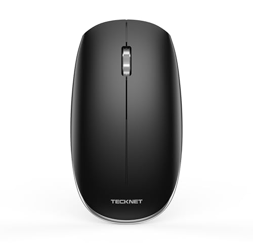 TECKNET Bluetooth Maus (DREI Modi: BT 5.0/3.0 + 2.4G), 4000 DPI Wiederaufladbare Schlanke Kabellose Maus für PC/Mac/iPad/iPhone/Computer, Leise Klicken und Metallrolle, Schwarz von TECKNET