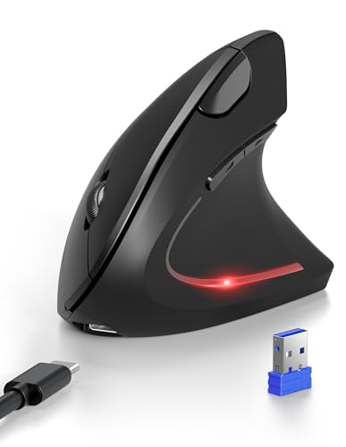 TECKNET Ergonomische Bluetooth Maus, Jiggler Wiederaufladbar Kabellose Maus (BT 5.0/3.0 + 2.4G), 6 Einstellstufen bis 4800 DPI, Optische Leise Vertikale funkmaus für Windows, MacOS, Android, iPadOS von TECKNET
