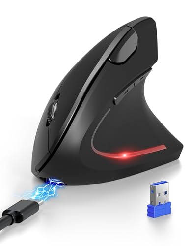 TECKNET Ergonomische Bluetooth Maus, Wiederaufladbar Kabellose Vertikale Maus (BT 5.0/3.0 + 2.4G), 6 Einstellstufen bis 4800 DPI, Optische Leise Funkmaus mit USB-A-Empfänger, Breite Kompatibilität von TECKNET