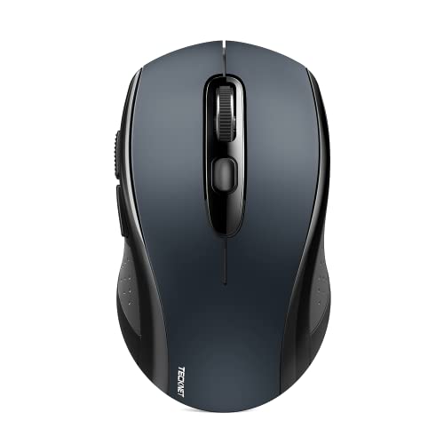TECKNET Kabellose Bluetooth-Maus, 3 Bluetooth-Modi (BT5.0/3.0+2.4G), tragbare optische Maus mit 2400 dpi mit USB-Nano-Empfänger für Laptop, MacBook, PC, Windows, Android (Grau) von TECKNET
