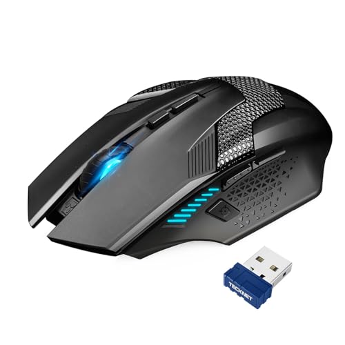 TECKNET Kabellose Gaming Maus, Raptor 2.4G Spieletauglichen Wireless Gamer Maus 8 Tasten, 4800 DPI, 20 Millionen lebenslangen Klicks Professionelle Optische Computer Wireless Mouse mit Nano von TECKNET