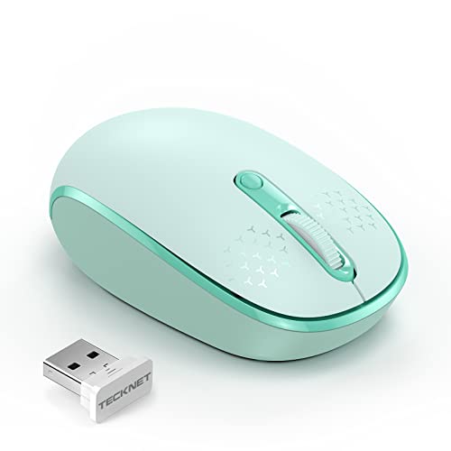 TECKNET Kabellose Maus, 2.4G Funkmaus mit USB Empfänger, Mini Mouse mit 1600 DPI Optical Tracking für Links und Rechtshänder, 15 Monate Batterielaufzeit, Kompatibel PC, Mac, Android, Windows, Grün von TECKNET