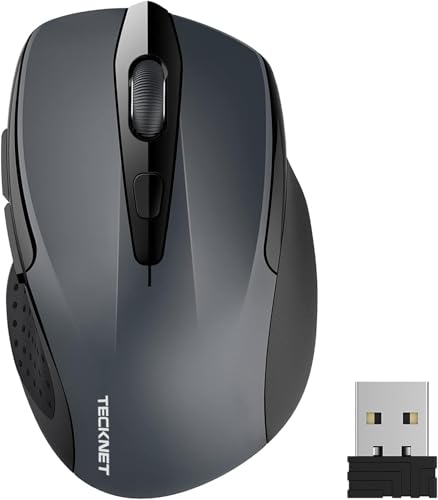 TECKNET Kabellose Maus, Pro 2.4G 2600 DPI funkmaus 6 Tasten mit Nano Empfänger, 24 Monate Batterielaufzeit, 5 Einstellbare DPI-Pegel für PC, Laptop, MacBook, Office Home, Grau von TECKNET