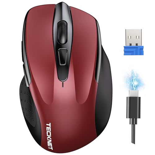 TECKNET Kabellose Maus, Wiederaufladbare Maus Kabellose 4800 DPI, Ergonomische leise kabellose Maus für Laptops, Mac OS, Android, Windows, Rot von TECKNET