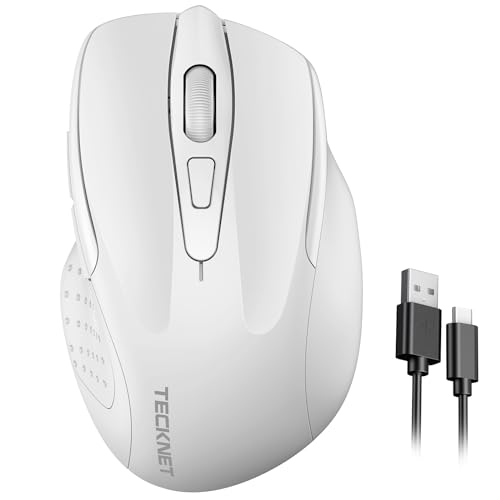 TECKNET Kabellose Maus, Wiederaufladbare Maus Kabellose 4800 DPI, Ergonomische leise kabellose Maus für Laptops, Mac OS, Android, Windows, Weiß von TECKNET