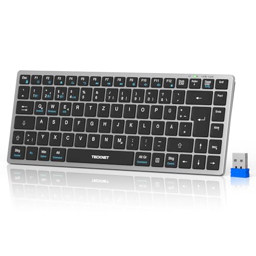 TECKNET Kabellose Tastatur - Freies Wechseln Zwischen 4 Geräten (2,4G+BT), Wiederaufladbare Bluetooth-Tastatur, Deutsches Layout QWERTZ Ultradünn für PC, Laptop, Tablet, Smart-TV und Handy von TECKNET