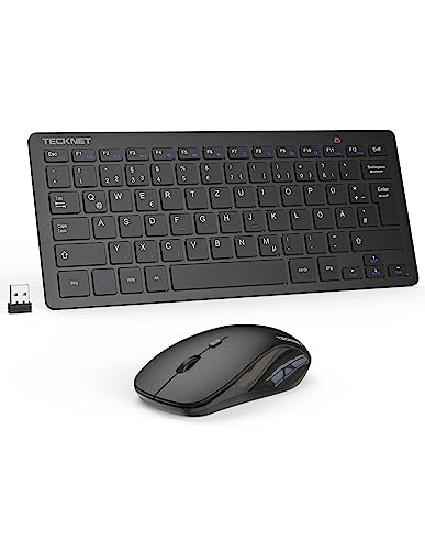 TECKNET Kabelloses Set, Deutsch QWERTZ Layout, 2.4 GHz Funk Mini Tastatur Mouse, 15m Reichweite Verbindung, Wireless Leise Funktastatur mit Maus für PC, Laptop, Smart TV von TECKNET