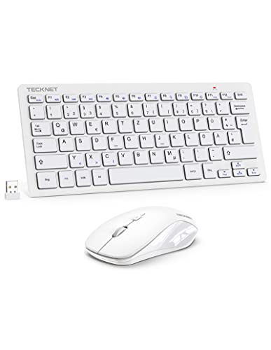 TECKNET Kabelloses Tastatur Maus Set, Deutsch QWERTZ Layout, 2.4 GHz Funk Mini Tastatur Mouse, 15m Reichweite Wireless Verbindung, Wireless Leise Funktastatur mit Maus für PC/Laptop/Smart TV, Weiß von TECKNET