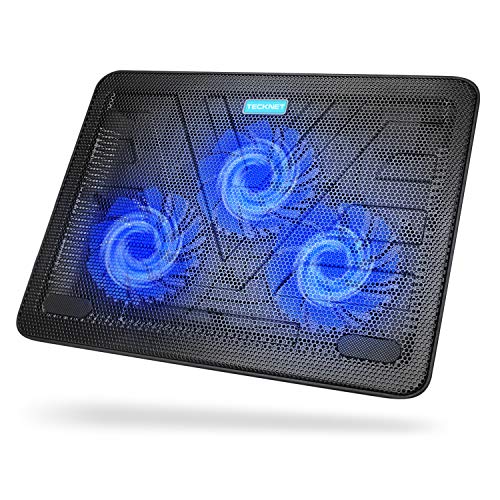 TECKNET Laptop Kühlpads, Laptop Kühler für 12-17 Zoll, Cooling Pad Notebook Cooler Ständer Kühlpad Kühlmatte, 2 USB-Ports, 3 Lüfter mit LEDs(Blau+Schwarz) von TECKNET