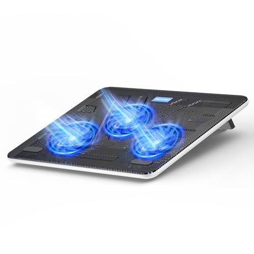 TECKNET Laptop Kühlpads, Laptop Kühler für 12-17 Zoll, Cooling Pad Notebook Cooler Ständer Kühlpad Kühlmatte, 2 USB-Ports, 3 Lüfter mit LEDs(Blau+Weiß) von TECKNET