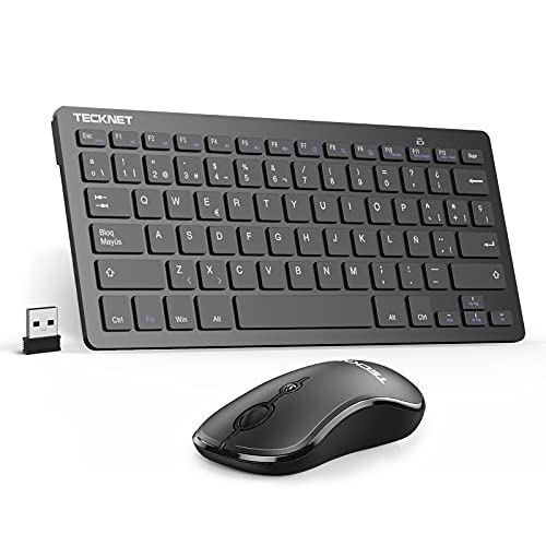 TECKNET Leise kabellose Tastatur und Maus, Mini-Tastatur, ultradünne Tastatur, 15 m Reichweite, 2,4 G, tragbare Tastatur und Maus für PC/Smart TV/Computer (Spanisch, mit Ñ) von TECKNET