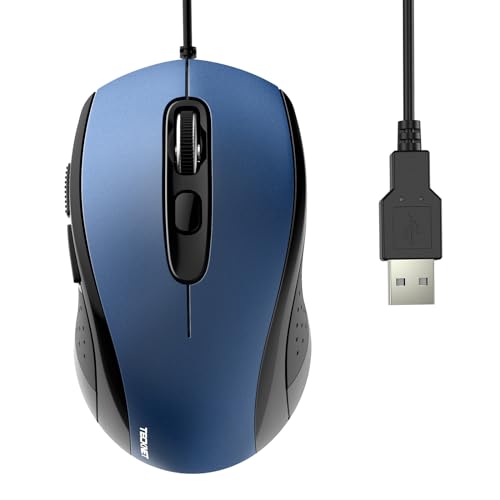 TECKNET Maus mit Kabel, 3600DPI Optical Business Mouse Ergonomische Kabelgebundene Maus mit 6 Tasten, 4 Verstellbare DPI Level, USB-Plug & Play, für Laptop/PC/Mac - Blau von TECKNET