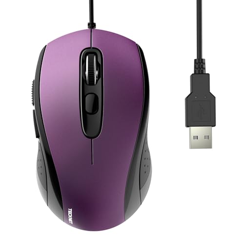 TECKNET Maus mit Kabel, 3600DPI Optical Business Mouse Ergonomische Kabelgebundene Maus mit 6 Tasten, 4 Verstellbare DPI Level, USB-Plug & Play, für Laptop/PC/Mac - Lila von TECKNET