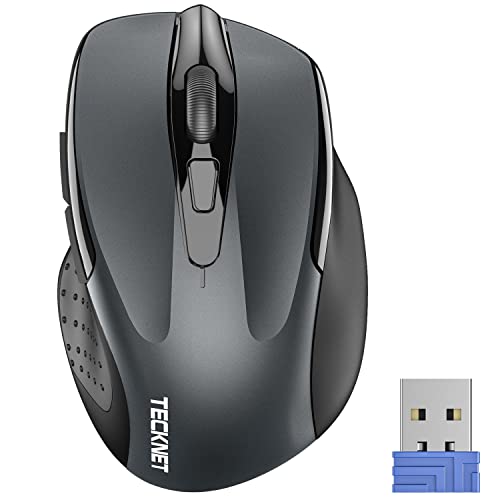 TECKNET Silent Kabellose Maus, 2.4GHz Leise Funkmaus mit Nano Empfänger, 4000 DPI Optical Tracking, 6 Einstellbare DPI Stufen, 24 Monate Batterielaufzeit, Kompatibel mit PC, Mac, Laptop - Grau von TECKNET