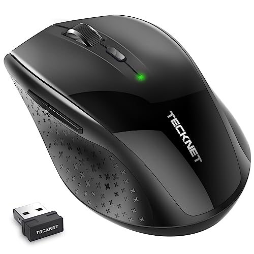 TECKNET Silent Maus Kabellose, 3000DPI 2.4GHz Leise Funkmaus mit Nano Empfänger, Side Control, Ohne Klickgeräusche, 5 Verstellbare DPI Level, Sechs Knöpfe Wireless Maus für Büro Zuhause, Schwarz von TECKNET