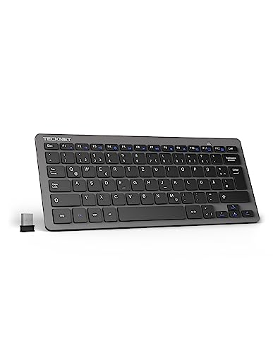 TECKNET Slim Kabellose Tastatur, Deutsches Layout QWERTZ, 2.4 GHz, 78 Tasten Mini Wireless Tastatur mit Nano USB Empfänger für Windows 11/10/8/7/Vista/XP and Android Smart TV - Grau von TECKNET