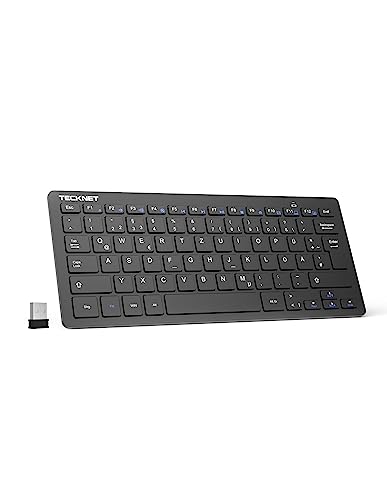 TECKNET Slim Kabellose Tastatur, Deutsches Layout QWERTZ, 2.4 GHz, 78 Tasten Mini Wireless Tastatur mit Nano USB Empfänger für Windows 11/10/8/7/Vista/XP and Android Smart TV - Schwarz von TECKNET