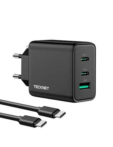 TECKNET USB C Ladegerät, 65W USB C Netzteil mit USB C-C Kabel 3-Port Schnellladegerät Lade PD3.0/QC4.0 PPS Adapter kompatibel mit MacBook Pro/Air, iPhone 15 14 13, iPad Pro, Galaxy S23+ Ultra S22 usw von TECKNET