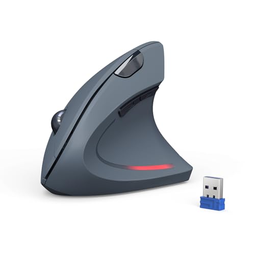TECKNET Vertikale Maus, 4800 DPI kabellose ergonomische Maus, schützt den Arm, kabellose Maus mit 6 Tasten für PC, Laptop, Mac, Grau von TECKNET